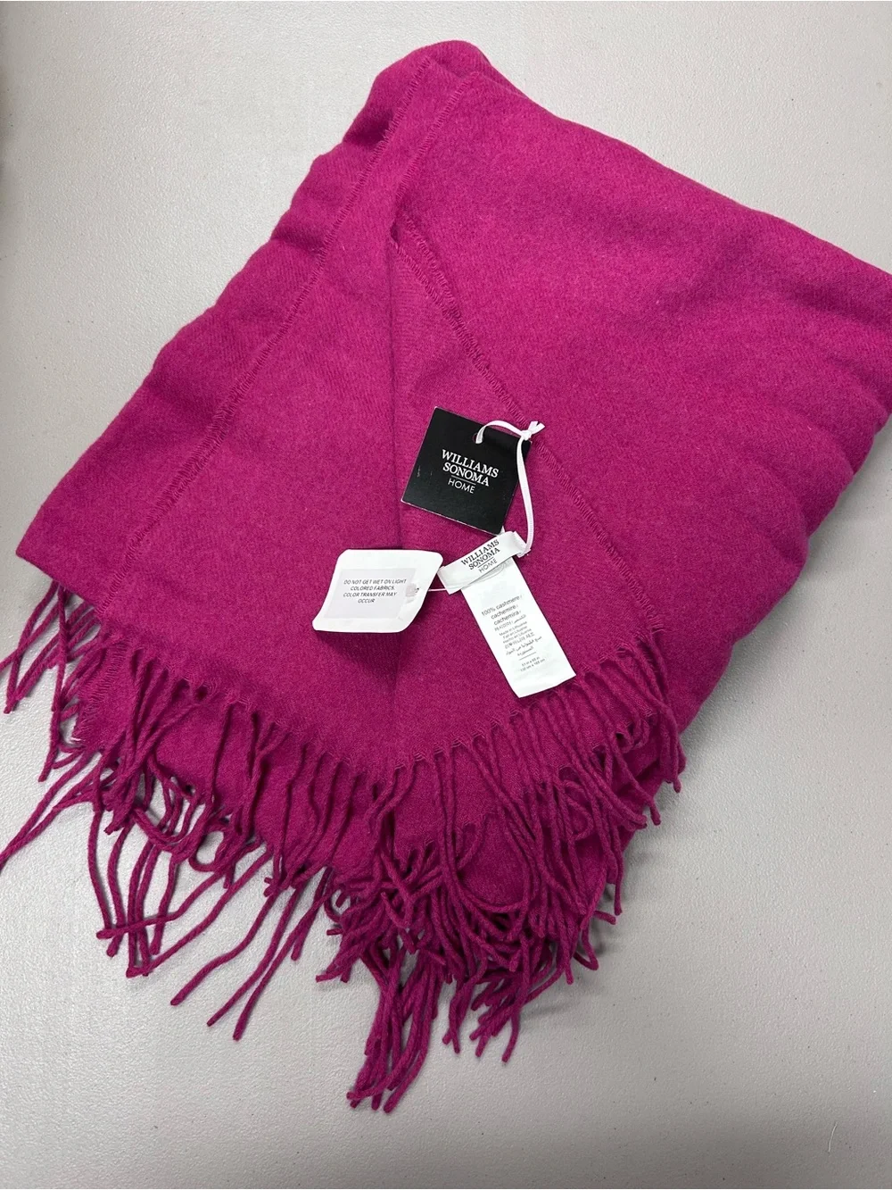 Williams Sonoma European Solid 100% Cashmere Throw Blanket Fringe 51